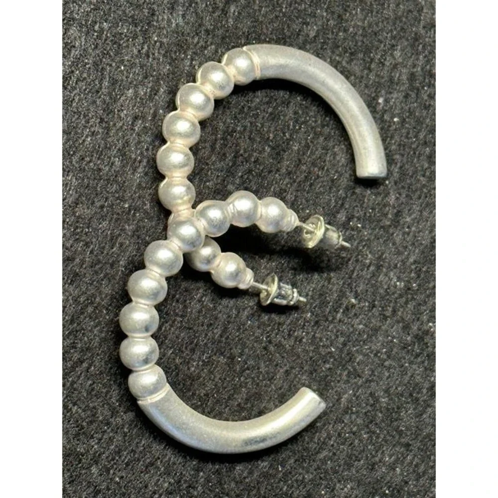 Sarah & Co Silver Tone Textured Bead Half Hoop Earrings Boho Statement Style New